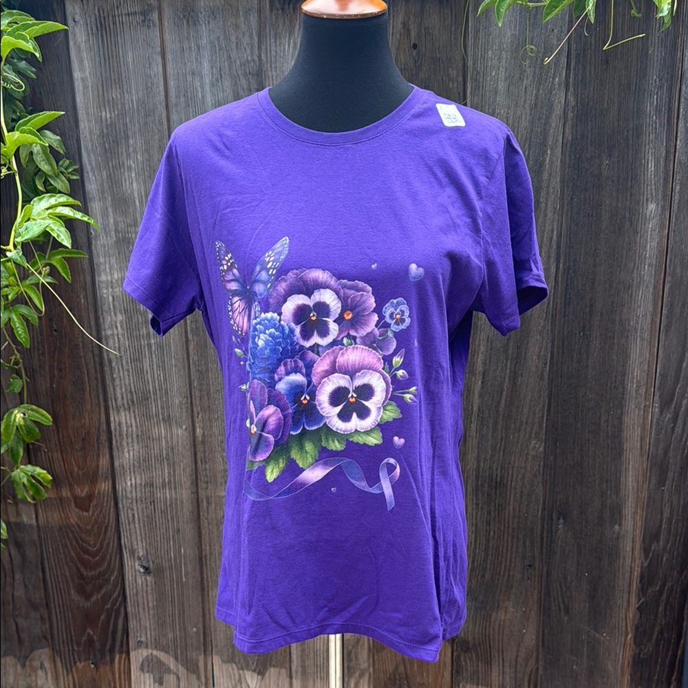 Port and Company Purple Floral Short Sleeve Tee